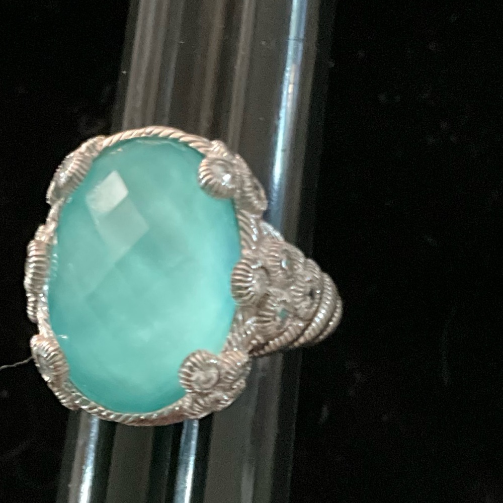 Judith Ripka Sterling Oval Turquoise and Quartz Doublet Cocktail Ring 5.75 - Picture 4 of 16